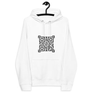 QR Printed White Unisex eco raglan hoodie