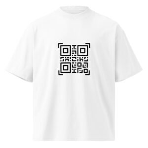 QR Printed White Unisex organic oversized high neck t-shirt